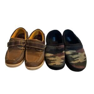 Smart Fit & Falls Creek brown/tan casual shoes & camo slip on slippers boys 10
